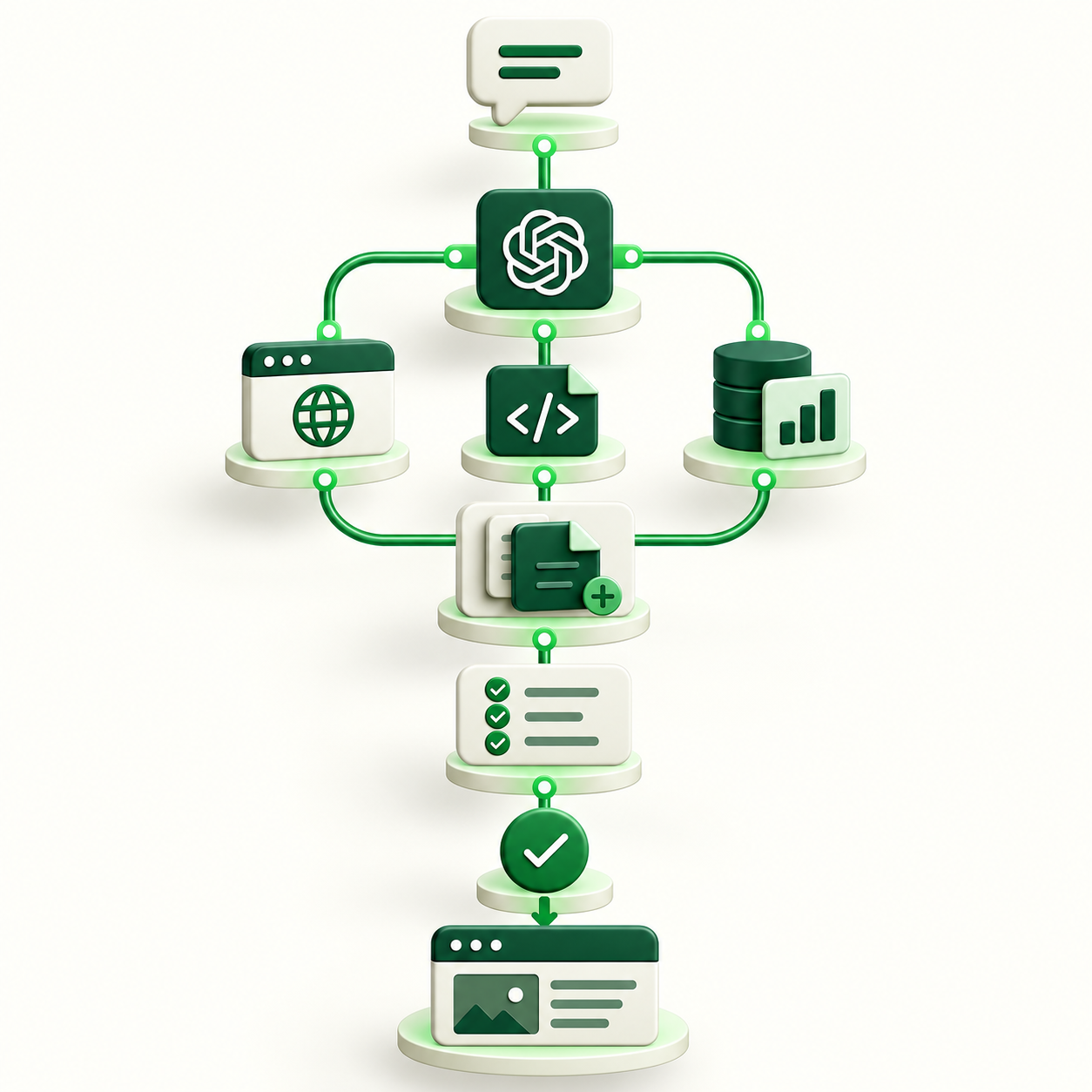 Diagrama desde una instrucción en ChatGPT hasta un cambio publicado y verificado