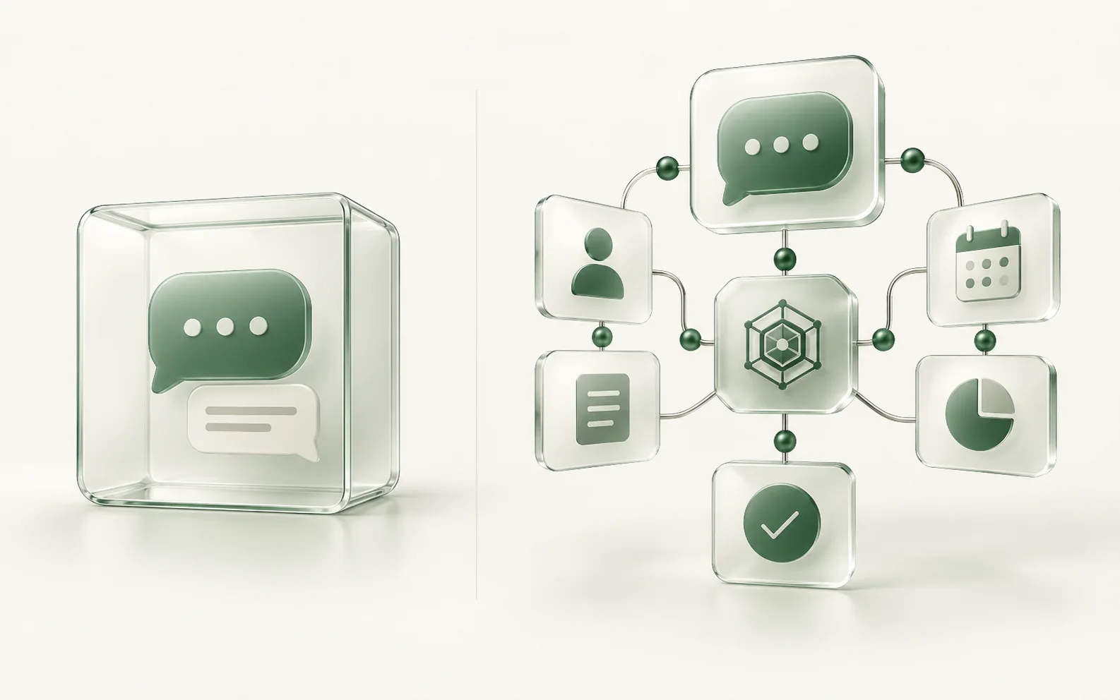 Comparación visual entre un chatbot aislado y una conversación conectada con herramientas de negocio